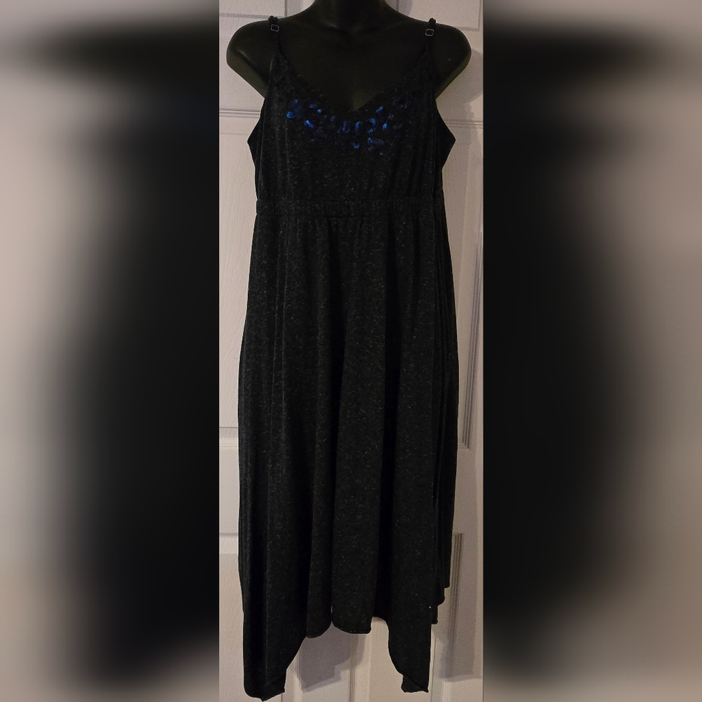 Simply Vera Vera Wang Heathered Blue W/ Sequin Neck Adjustable Straps, Pockets L